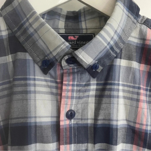 Vineyard Vines Mens Size Medium Blue Plaid Button Up Shirt Slim Longshore Shirt - Picture 6 of 6